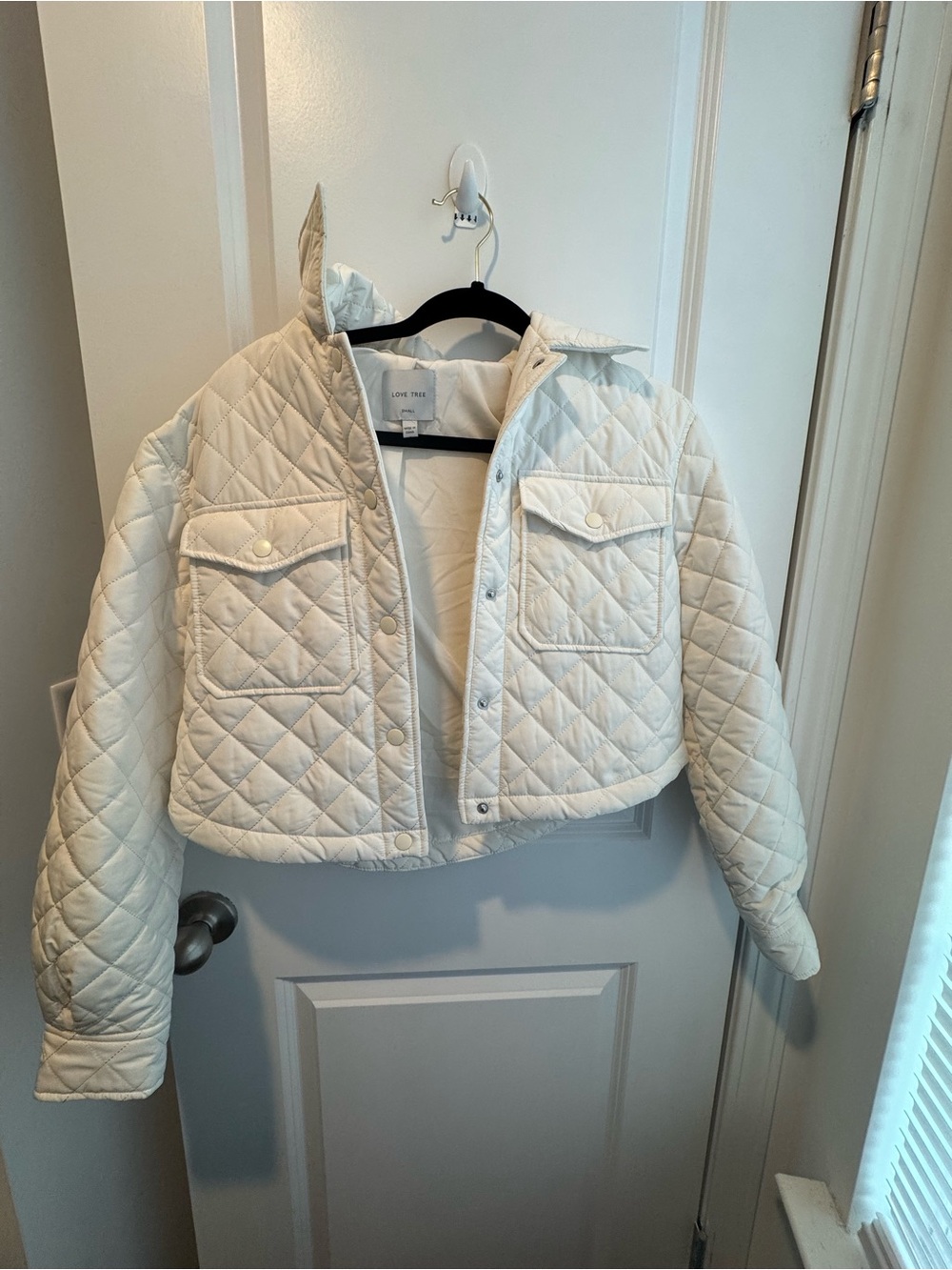 Love Tree Quilted Cream Puffer Jacket